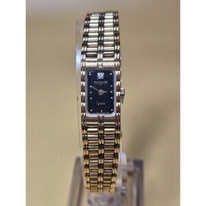 Vintage Wittnauer QWR Ladies' Tank Watch 13mm Black Gold T. New Battery. 7"